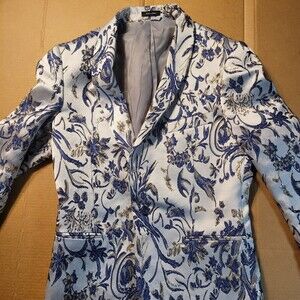 EJ Samuel Mens Tuxedo Blazer Blue Floral 40S Wool Polyester